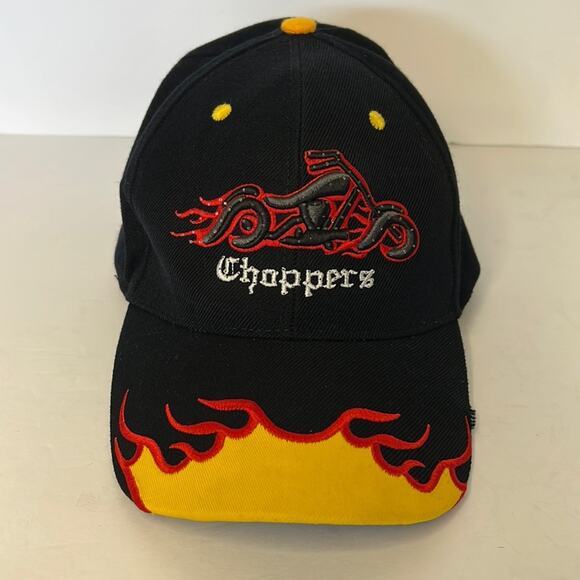Choppers‎ Men’s Black/Orange Flames Biker’s Basketball Cap With Light Up Chopper - Picture 1 of 11